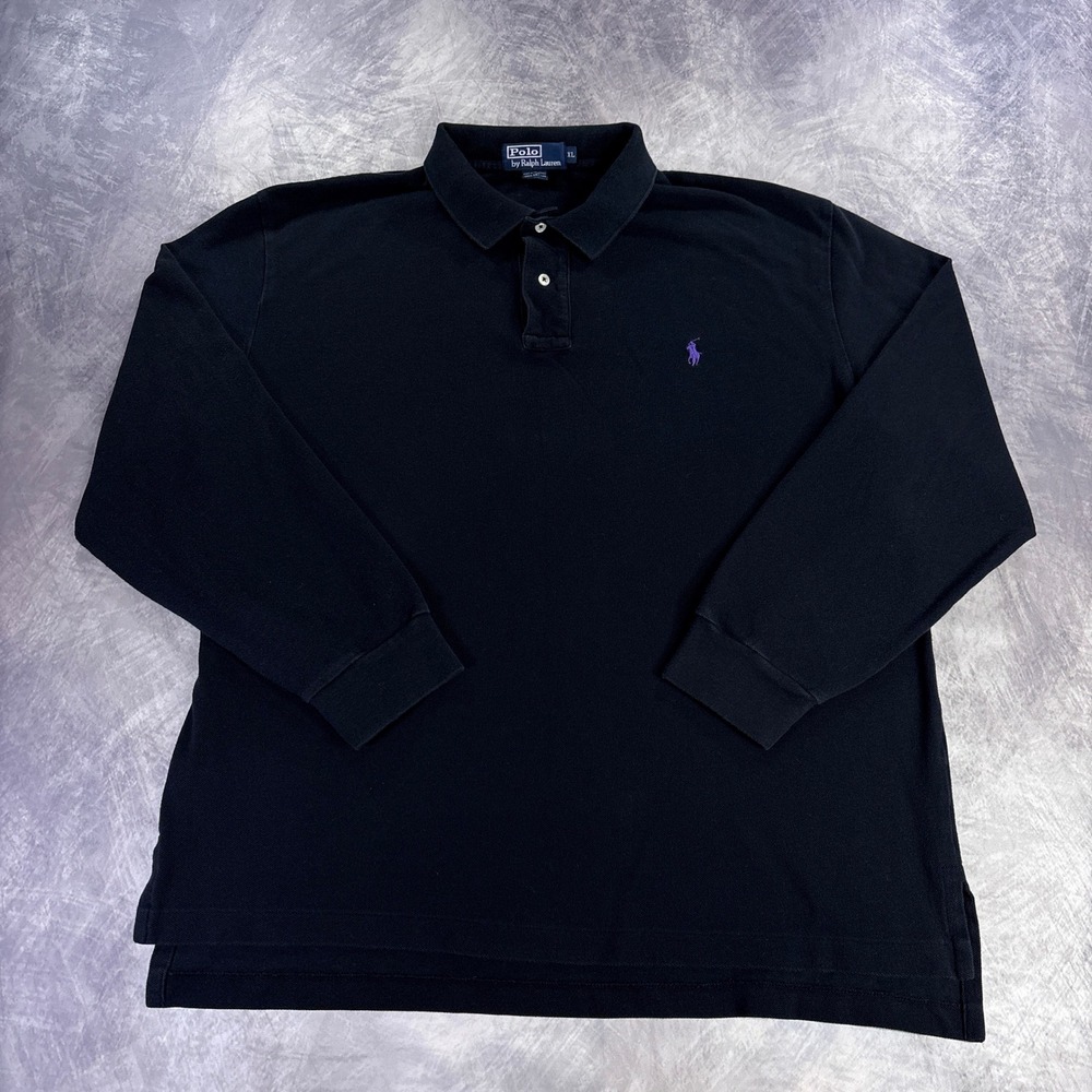 Polo Ralph Lauren Polo Shirt Mens XL Black Long Sleeve Purple Pony Cotton